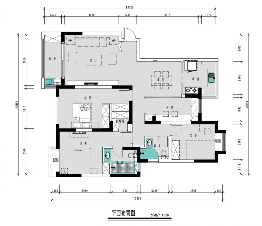 南京聚寶山(shān)莊137平米現代風格裝(zhuāng)修  年輕人的婚房可(kě)以這樣裝(zhuāng)修04平面布置圖