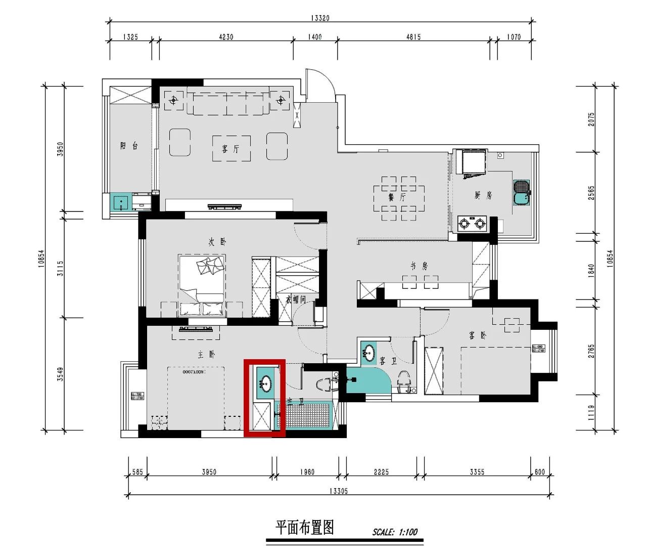 南京聚寶山(shān)莊137平米現代風格裝(zhuāng)修  年輕人的婚房可(kě)以這樣裝(zhuāng)修13平面布置圖