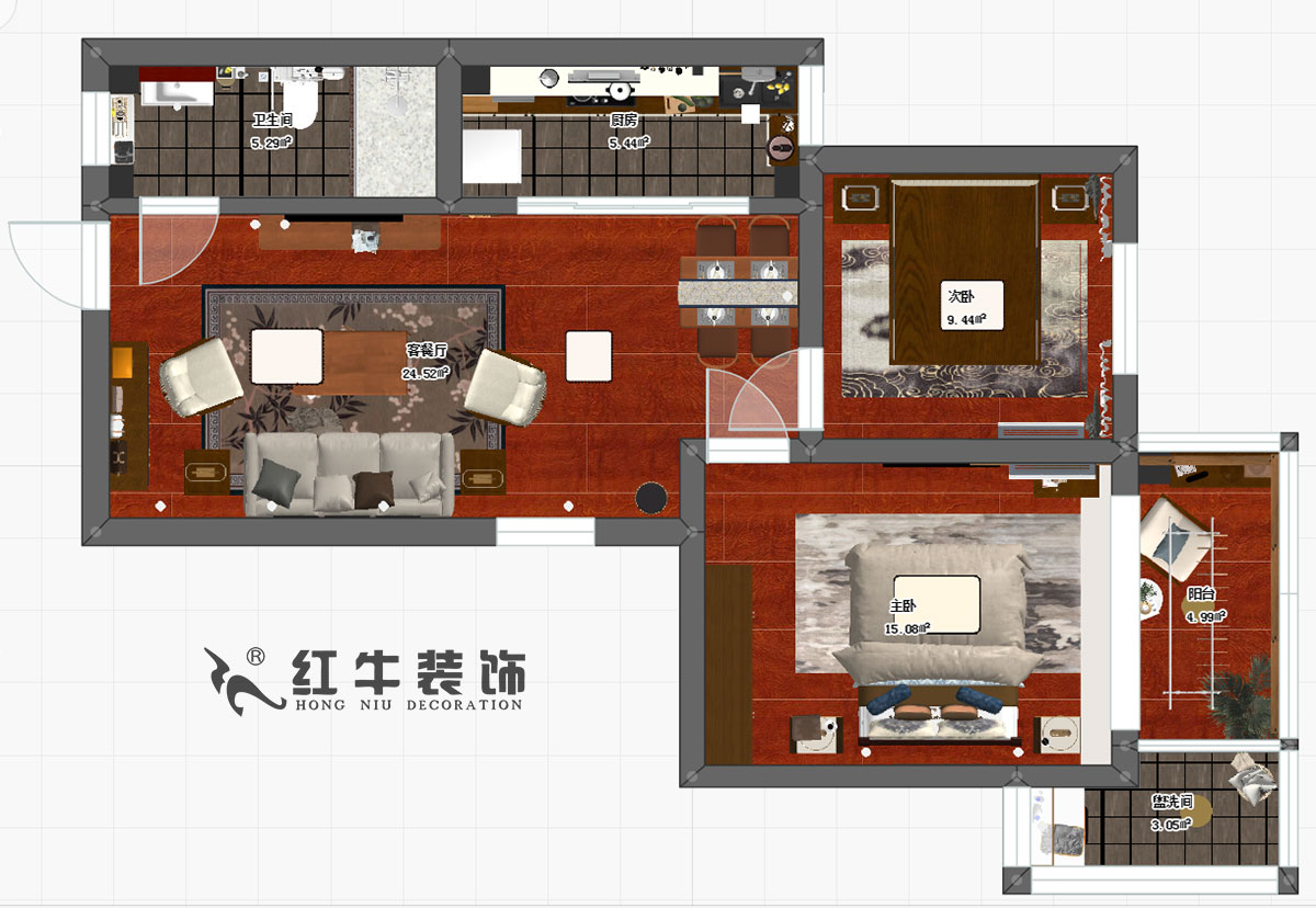 賈庭_宏鷹花(huā)園5-202-87㎡-現代中(zhōng)式風格00彩平圖