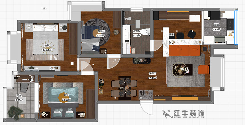 顧娟_東城水岸2-106-115㎡-現代風格_3室2廳1衛（舊房裝(zhuāng)修）_定制家￥154340_全包17萬00_03彩平圖