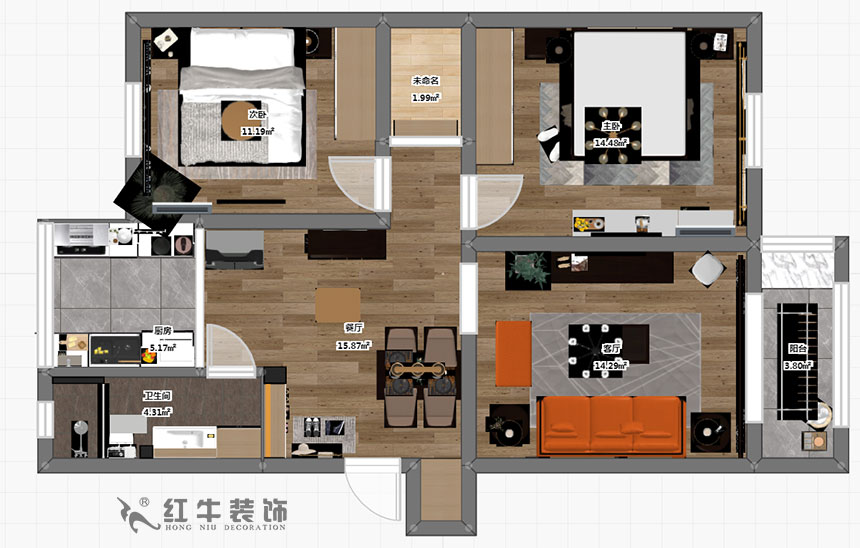 顧娟_全福小(xiǎo)區(qū)10-201-90㎡-現代風格_2室2廳1衛（舊房裝(zhuāng)修）_半包￥66800_全包13萬00_03彩平圖