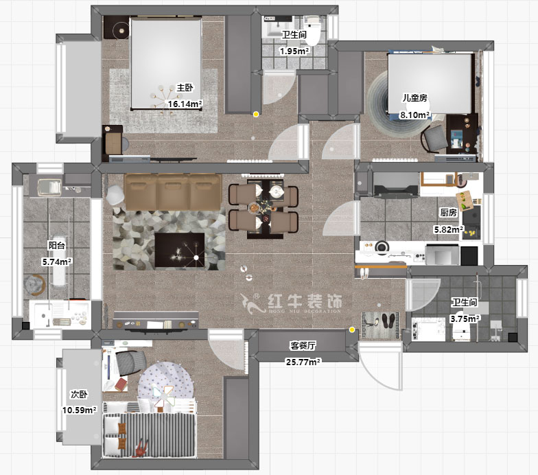 劉萍萍｜中(zhōng)南山(shān)錦花(huā)城10-1-802-97㎡-簡約風格｜3室2廳2衛｜老房裝(zhuāng)修｜定制家￥132780｜全包14萬｜00_03彩平圖