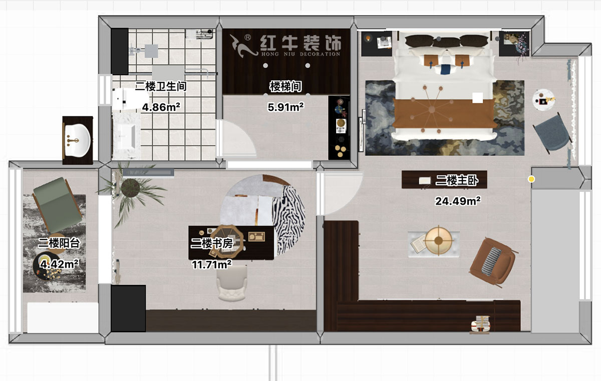 顧娟｜仙林首望城5-1102-120㎡-簡美風格｜3室2廳2衛｜新(xīn)房裝(zhuāng)修｜定制家￥168000｜全包18萬｜00_09二樓平面彩圖