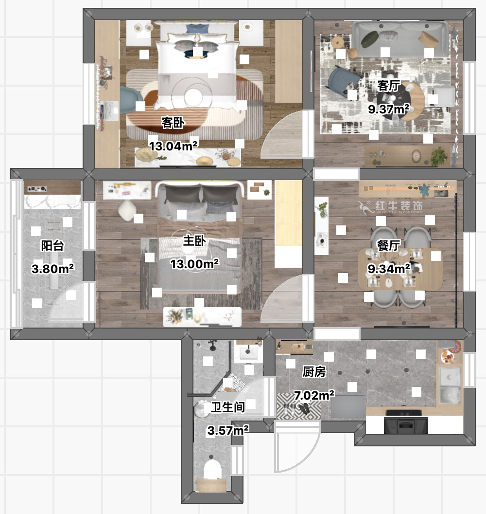 顧娟｜鼓樓街(jiē)3号3-506-70㎡-北歐風格｜3室2廳1衛｜舊房裝(zhuāng)修｜定制家￥110000｜全包12萬｜00_04平面彩圖