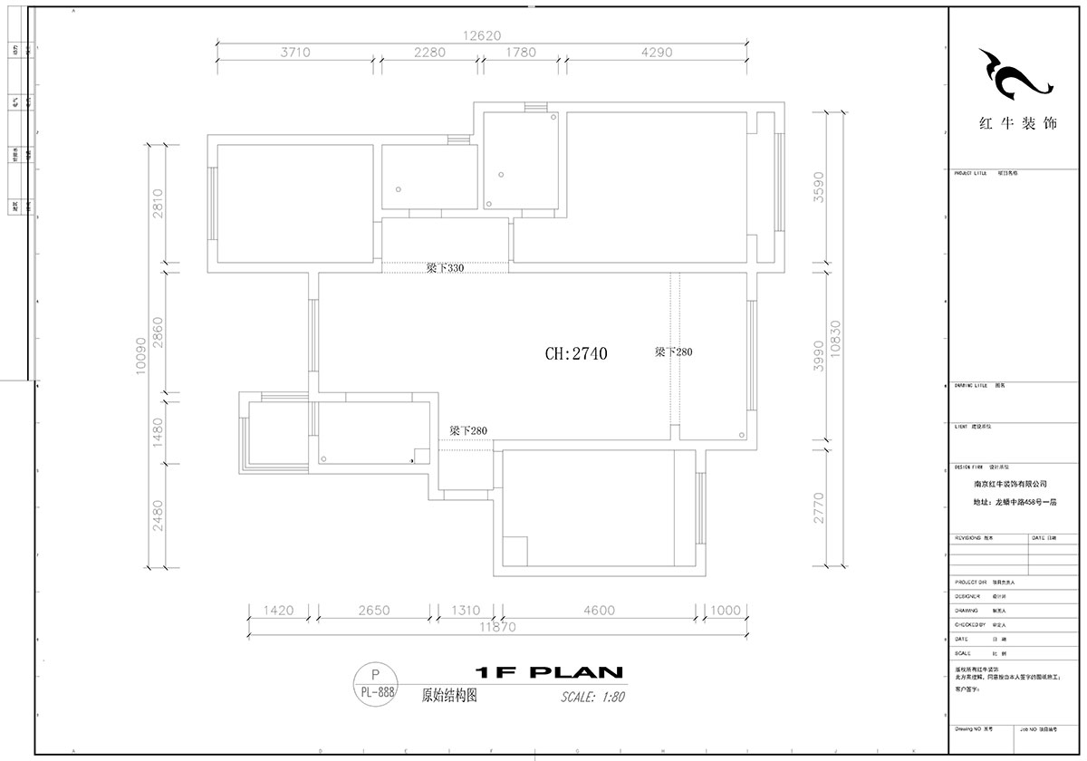 【實景案例】高靈慧｜弘陽時光印象1-201-115㎡-現代風格｜3室2廳2衛｜定制家￥154784｜全包15萬｜00_01原始結構圖