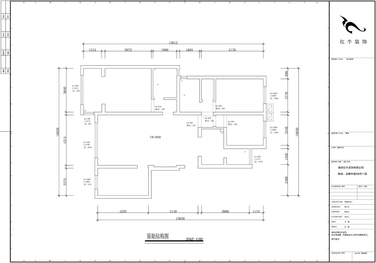 【實景案例】蔣琛｜紫金東郡2-302-135㎡-現代風格｜4室2廳2衛｜定制家￥190562｜全包23萬｜00_01原始結構圖