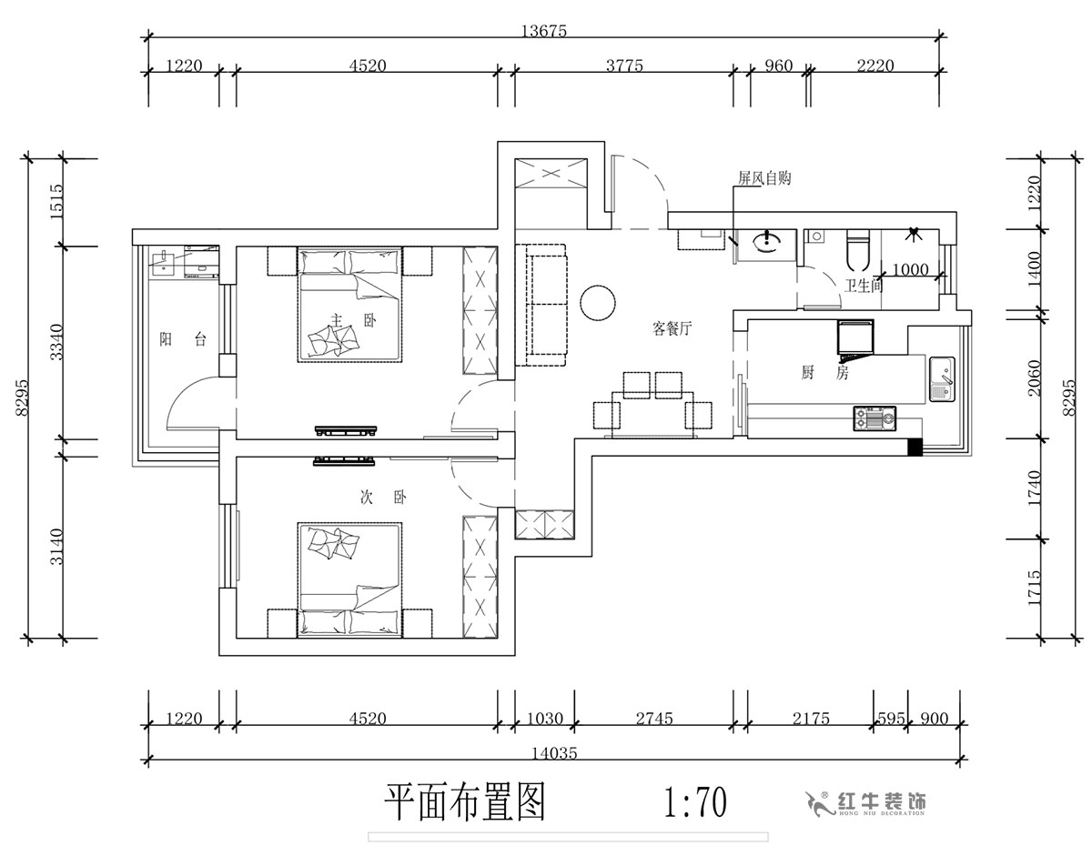 蔣琛｜安(ān)泰村21-401-80㎡-現代簡約風格｜2室1廳1衛｜舊房裝(zhuāng)修｜定制家￥126767｜全包12萬｜00_02平面布置圖