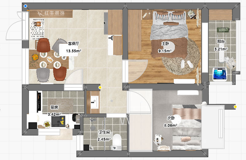 賈庭｜化建二村2-304-50㎡-現代風格｜2室1廳1廚1衛｜新(xīn)房裝(zhuāng)修｜定制家｜全包8