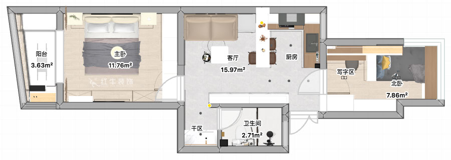 張智猿｜景明佳園拾景苑1-1-402-50㎡-現代風格｜2室1廳1衛｜老房裝(zhuāng)修｜定制家｜全包12萬｜00_04平面彩圖