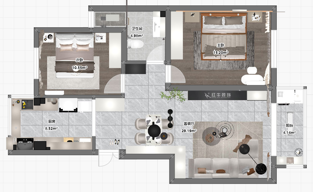 賈庭｜标營4号27棟4-707-88㎡-現代風格｜2室2廳1廚1衛｜老房裝(zhuāng)修｜定制家｜全包10