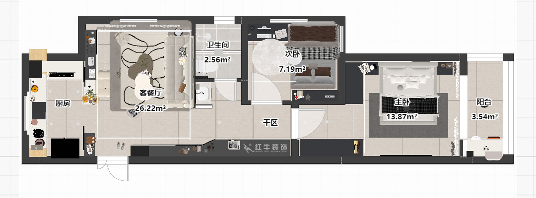 劉曉芳｜觀泓雅苑A7-3001-75㎡-奶油極簡風格｜2室1廳1衛｜新(xīn)房裝(zhuāng)修｜定制家｜全包11