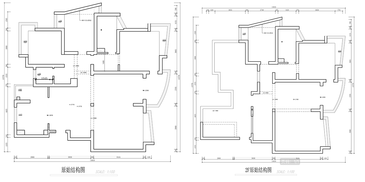 南京260㎡輕奢别墅裝(zhuāng)修，夢想與現實的交織，感受法式的浪漫01蔣琛｜城開家園6-1101-260㎡-現代法式輕奢風格｜5室4廳3衛｜老房裝(zhuāng)修｜定制家￥307777｜全包38萬｜00_01原始結構圖